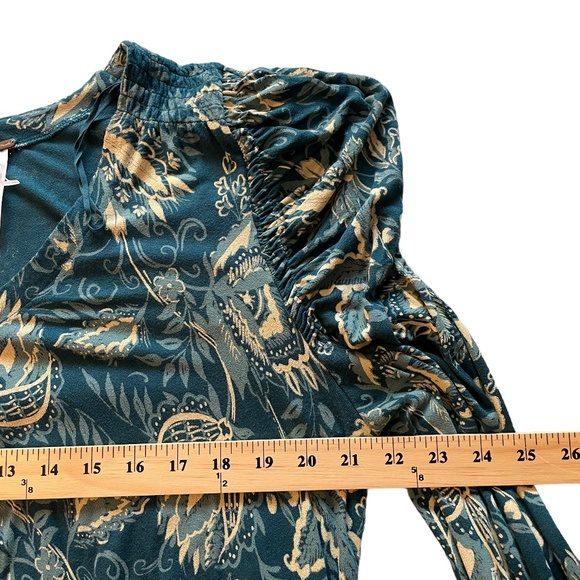 Free People "Hello Lover" Women's Size L/G Mini Dress Tunic Top Blue/Green/Cream - Picture 9 of 15